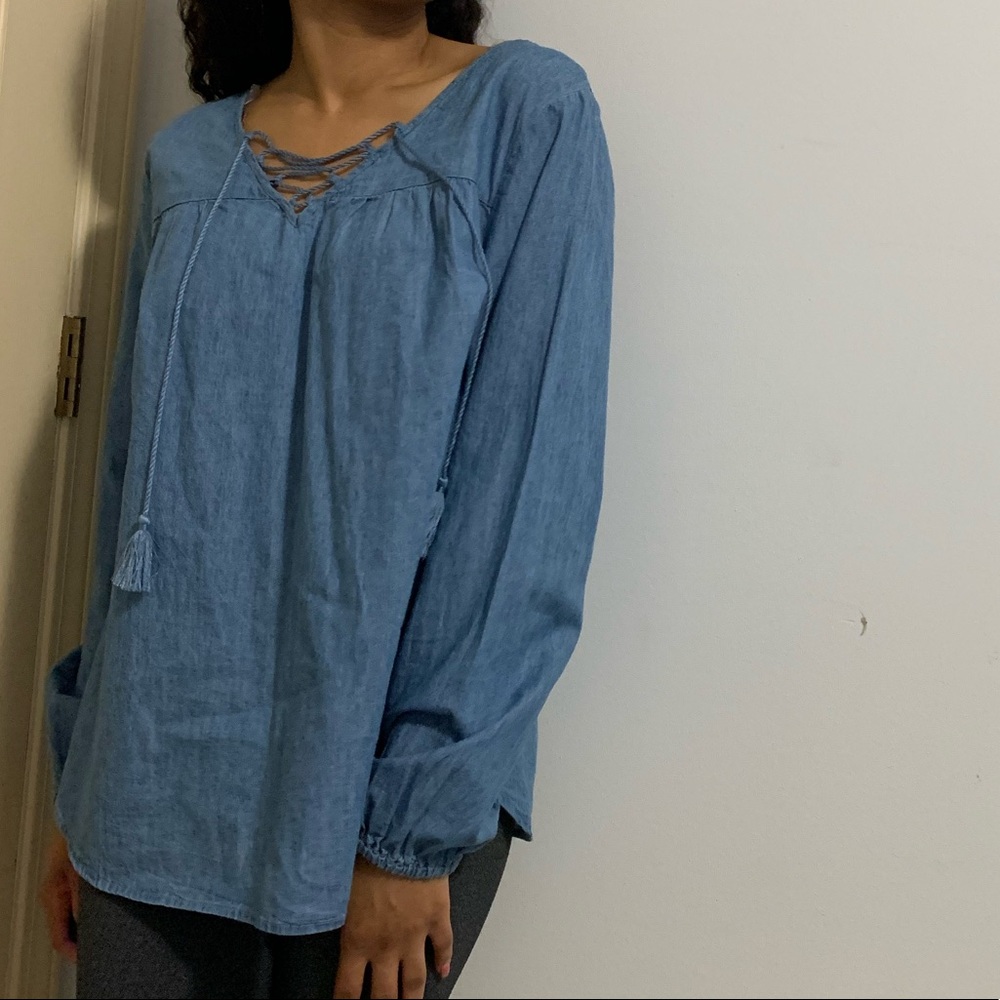 Denim lace back detail top